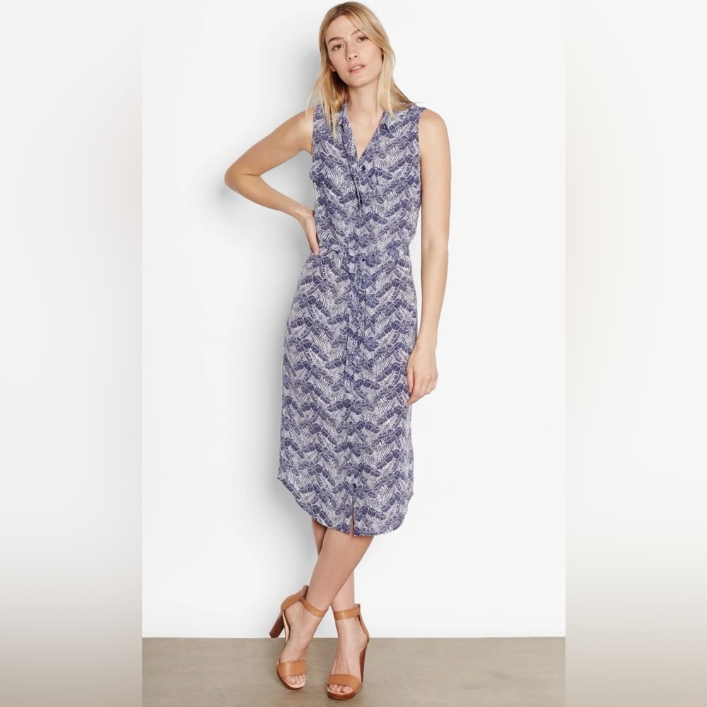 AsSeenOnTV!! EQUIPMENT Tegan Sleeveless Silk Dress in Ultramarine Jungle Shade M
